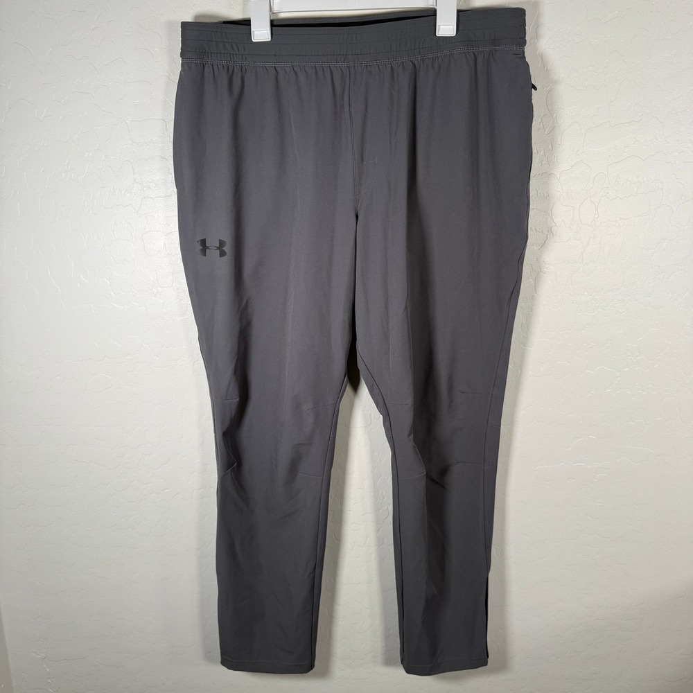 Under Armour HeatGear Pants Mens XXL Gray Fitted Tapered Joggers Circuit Woven
